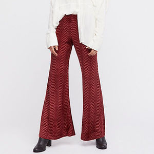 Free People printed shiny velvet pull-on flares